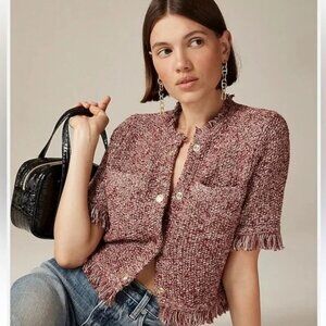 NWT J.Crew Cropped Fringe-Trim Lady Jacket in Marled Yarn Size Medium